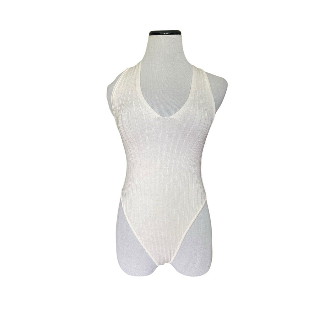 Intimately Free People Womens Hot In Halters Bodysuit Size S White Ribbed Knit